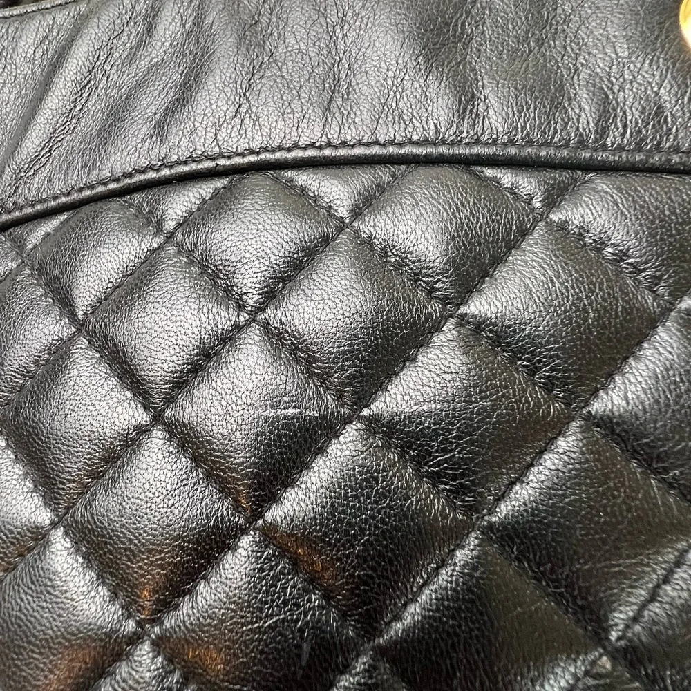 Koret Vintage Black Leather Quilted Shoulder Handbag Tassel Chain Straps